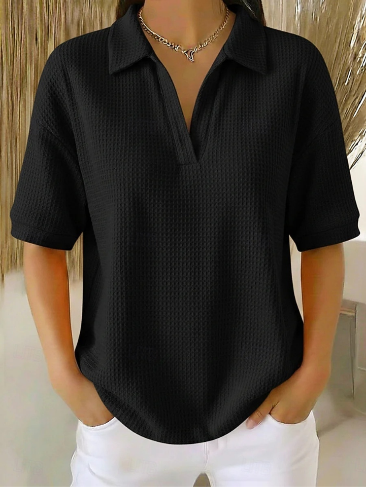 Eliska | Women's textured knit shirt – short-sleeved, with a collar