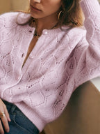 Celine | Damski sweter z dzianiny ażurowanej zapinany na guziki – luźny kardigan