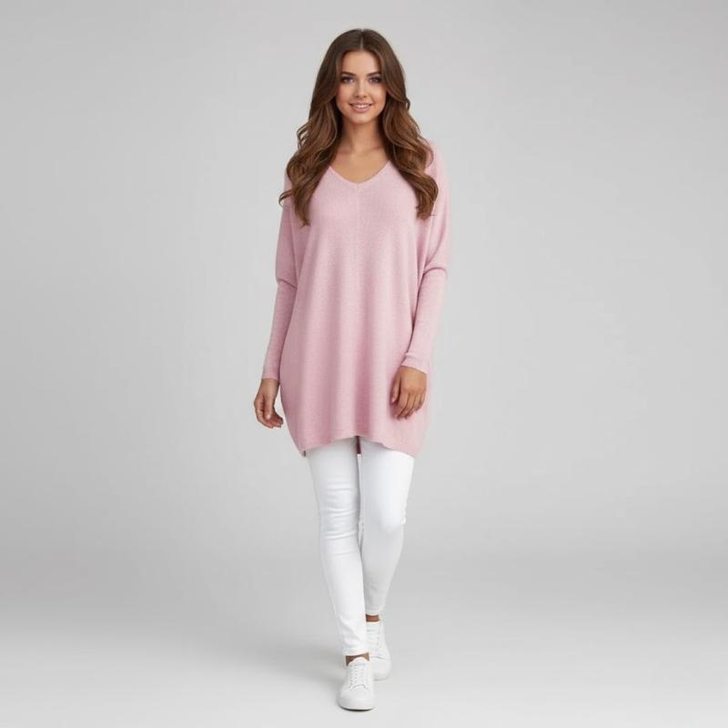 Luźny damski sweter z dzianiny z dekoltem w serek – wygodny i wygodny styl na co dzień