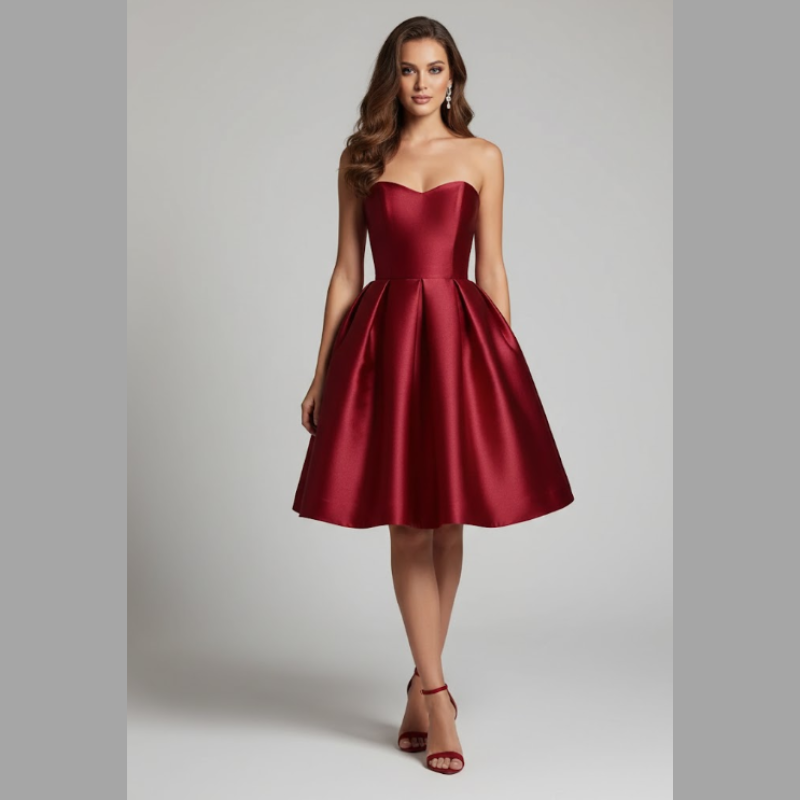 Elegancka damska sukienka mini bez ramiączek w kształcie litery A – elegancki strój na wesele i imprezę