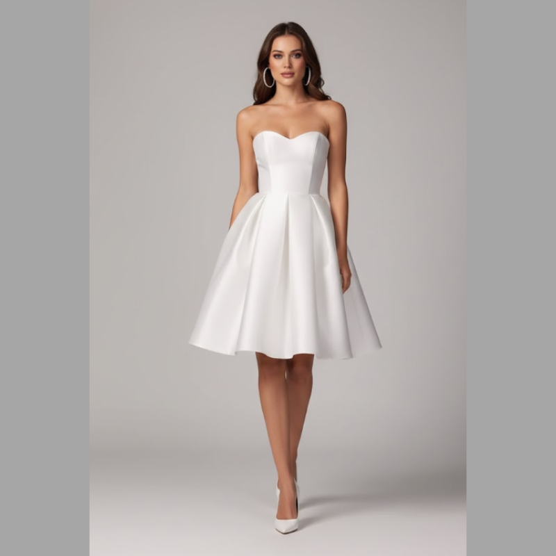 Elegancka damska sukienka mini bez ramiączek w kształcie litery A – elegancki strój na wesele i imprezę