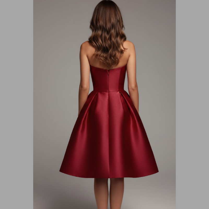 Elegancka damska sukienka mini bez ramiączek w kształcie litery A – elegancki strój na wesele i imprezę