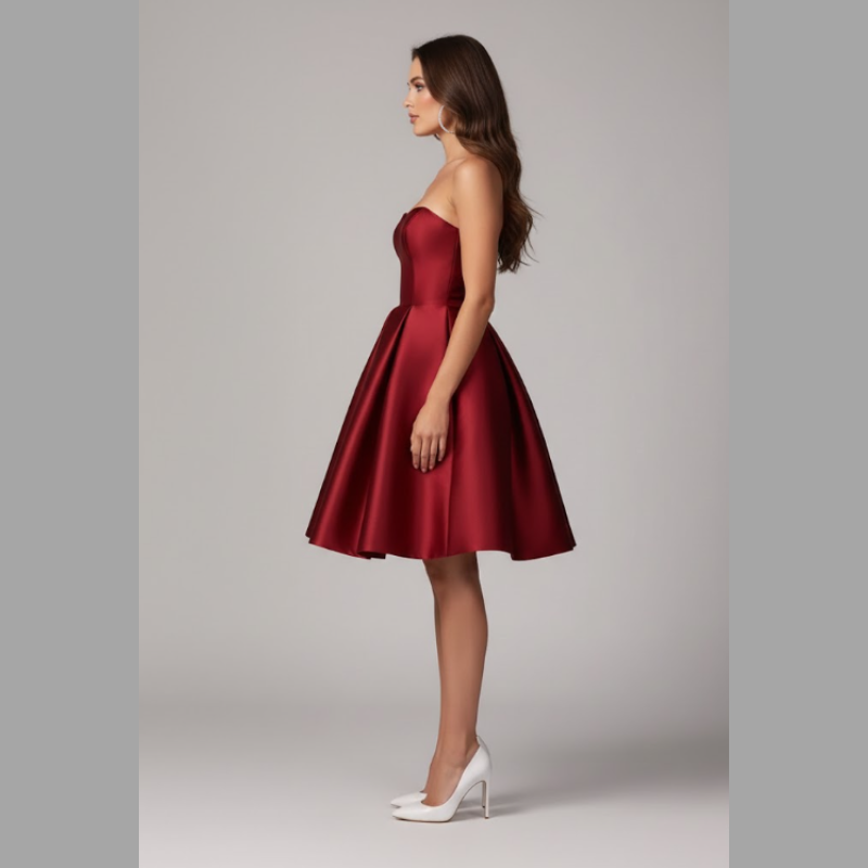 Elegancka damska sukienka mini bez ramiączek w kształcie litery A – elegancki strój na wesele i imprezę