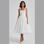Irena | Elegancka Sukienka Midi Halter, Rozkloszowany Krój A-Line