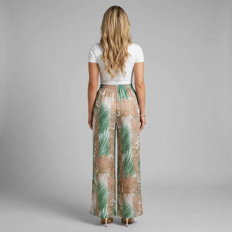 Tropikalne spodnie z szerokimi nogawkami i wysokim stanem – damskie przewiewne letnie spodnie