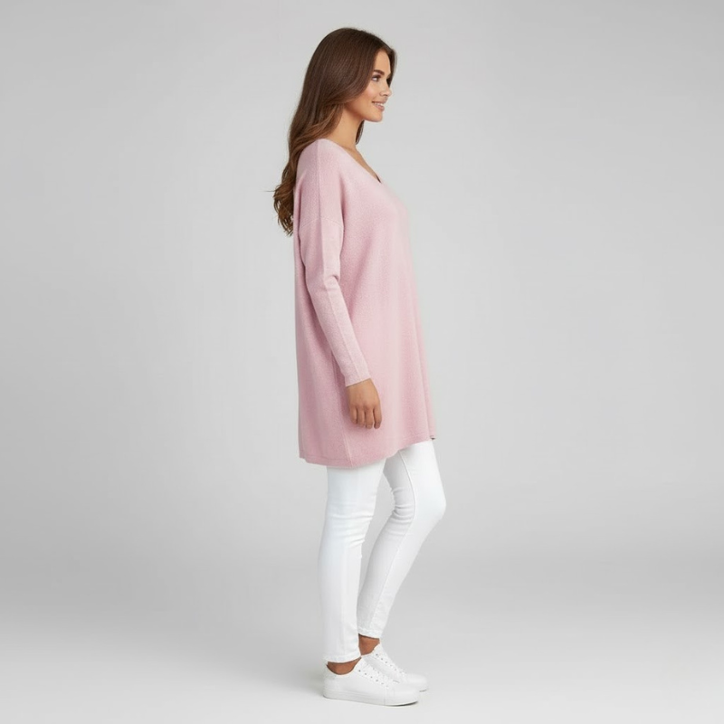 Luźny damski sweter z dzianiny z dekoltem w serek – wygodny i wygodny styl na co dzień