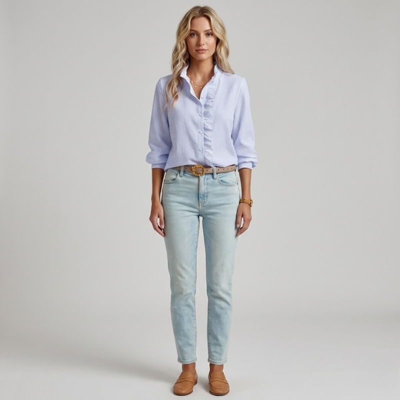 Elegant long-sleeved women's blouse – a chic, versatile top for the office and everyday wear