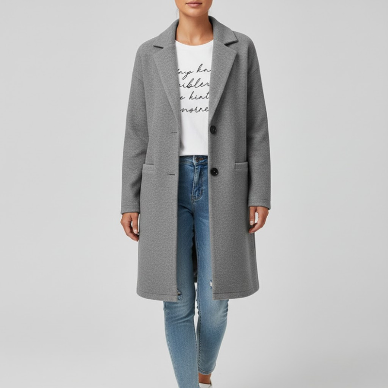 Ciepły, długi płaszcz damski typu trencz – nowoczesna zimowa elegancja