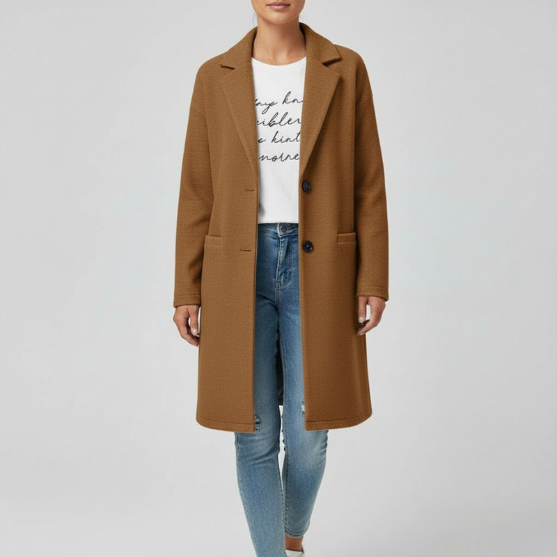 Ciepły, długi płaszcz damski typu trencz – nowoczesna zimowa elegancja