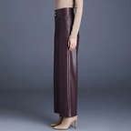 Elegante Kunstlederhose mit hoher Taille – moderner Stil mit weitem Bein