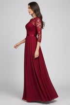 Elegancka sukienka maxi z koronki i szyfonu – kobieca, dopasowana sukienka imprezowa