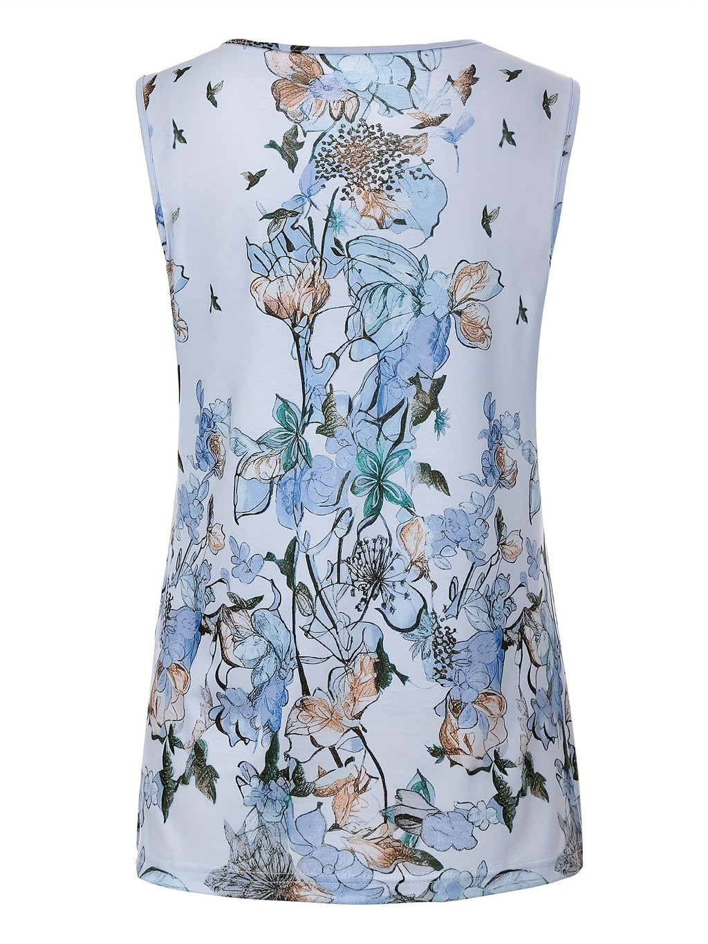 Damski top z koronką i kwiatowym wzorem w patchwork – elegancka bluzka bez rękawów