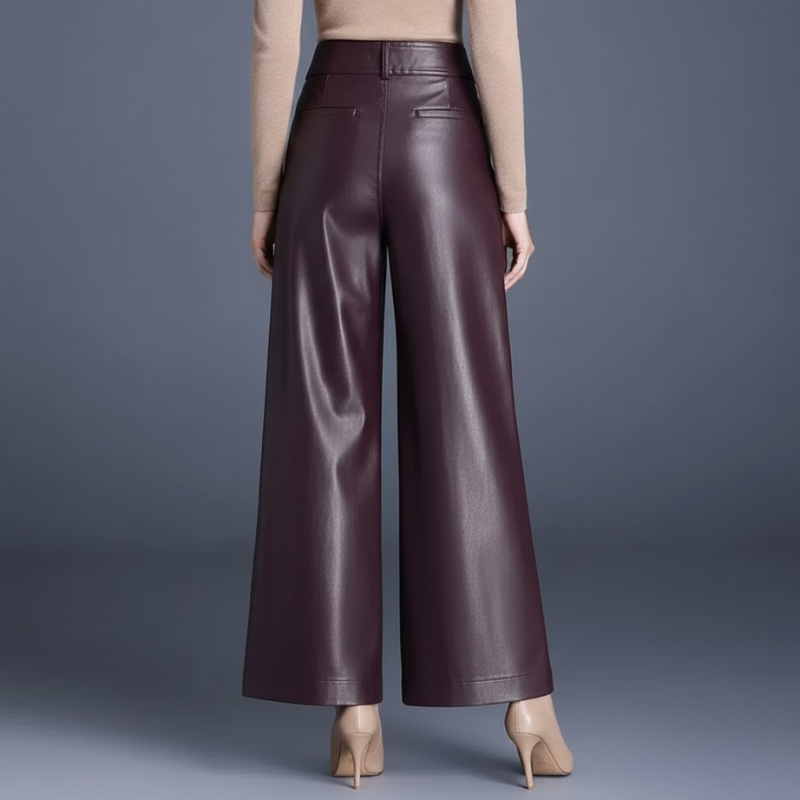 Eleganckie spodnie ze sztucznej skóry z wysokim stanem – nowoczesny styl z szerokimi nogawkami