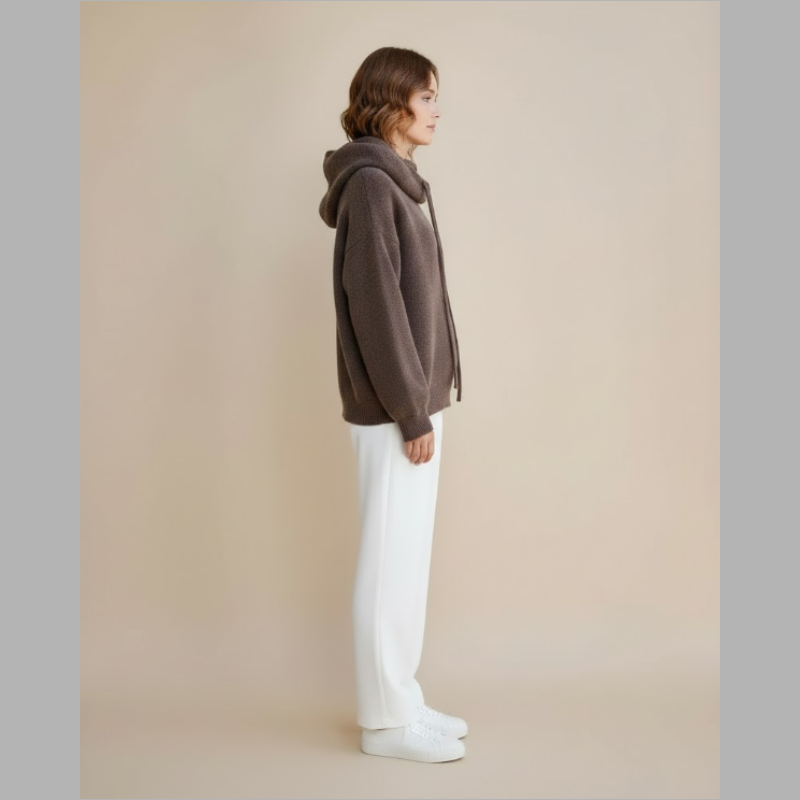 Damski sweter z dzianiny z kapturem – luźny krój, ciepło przez cały dzień