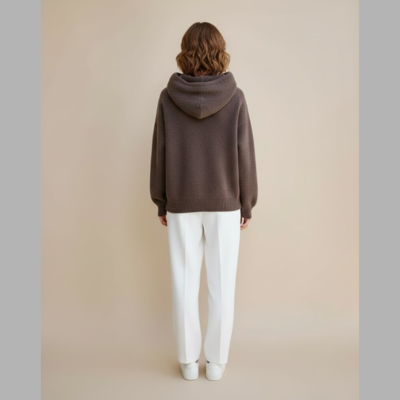 Damski sweter z dzianiny z kapturem – luźny krój, ciepło przez cały dzień