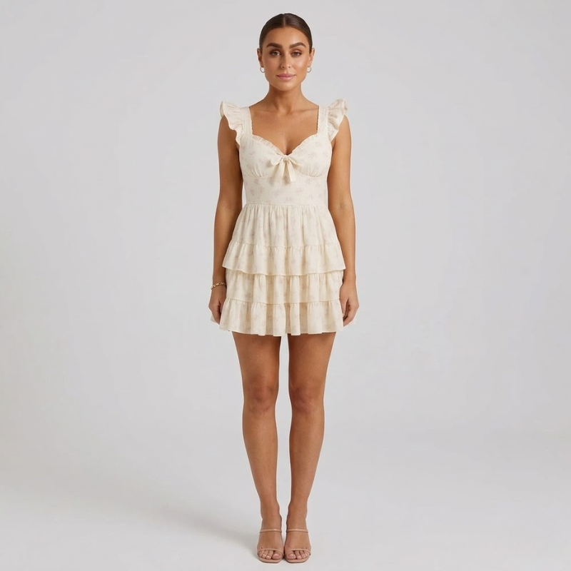 Flirty ruffled mini dress - a fun and chic summer outfit for women