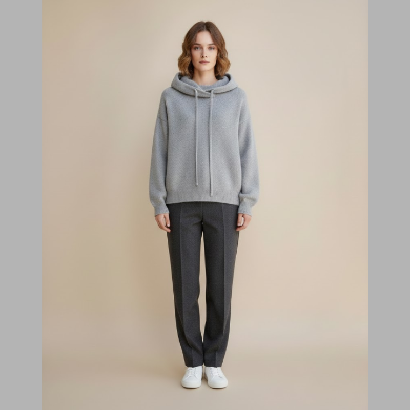 Damski sweter z dzianiny z kapturem – luźny krój, ciepło przez cały dzień