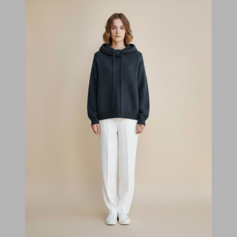 Damski sweter z dzianiny z kapturem – luźny krój, ciepło przez cały dzień