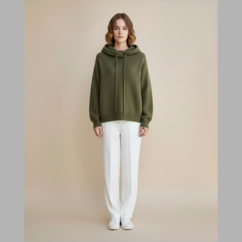 Damski sweter z dzianiny z kapturem – luźny krój, ciepło przez cały dzień