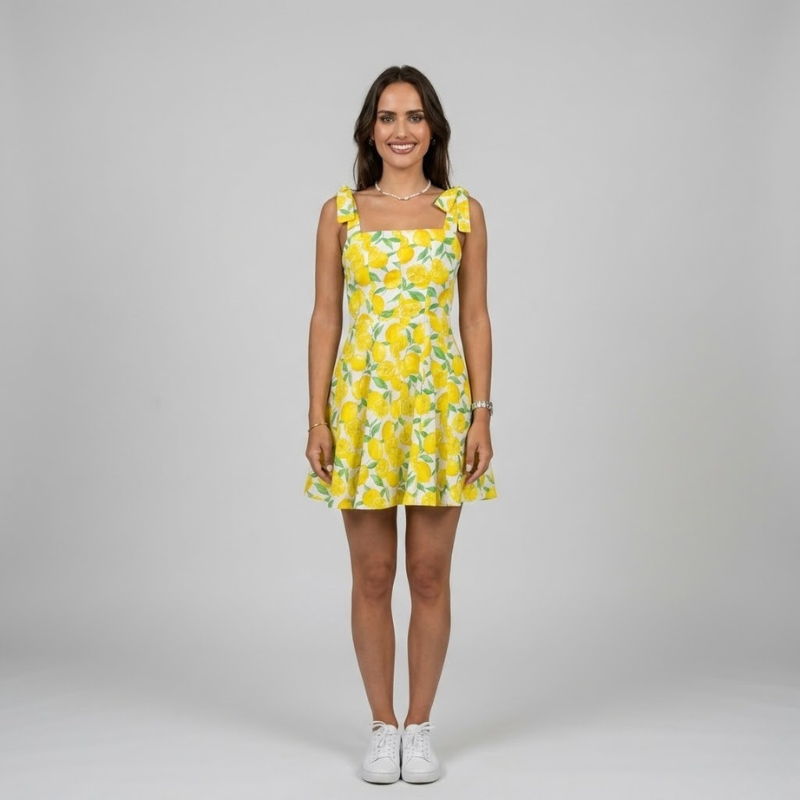 Letnia sukienka w żywym limonkowym kolorze – świeży, tropikalny styl wakacyjny dla kobiet
