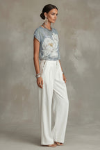 Bluzka damska z szyfonu w kwiaty – prześwitujący top na lato z długim rękawem