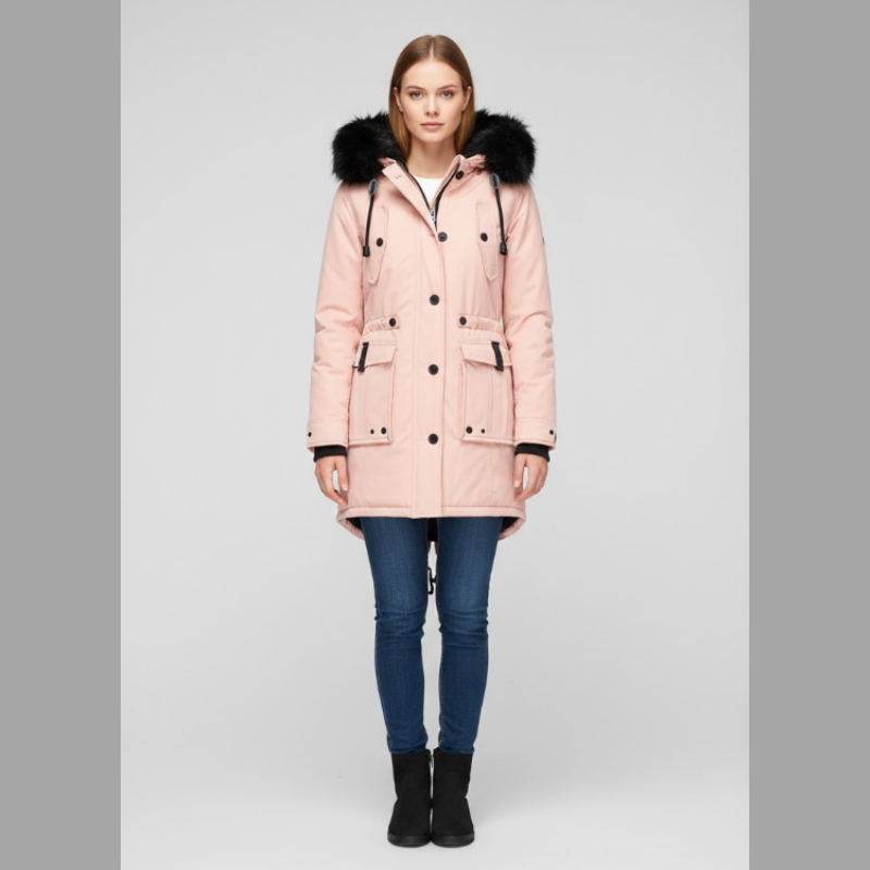 Damska ocieplana zimowa parka z kapturem – wygodna i ciepła odzież wierzchnia na zimne dni