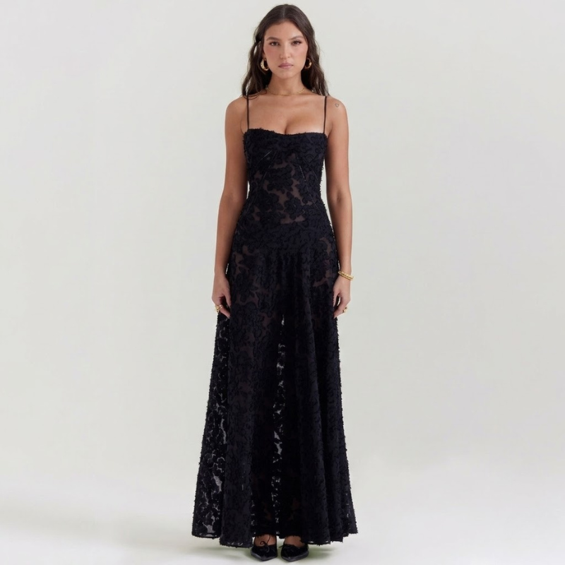 Haftowana sukienka maxi – elegancka, zwiewna suknia wieczorowa dla kobiet