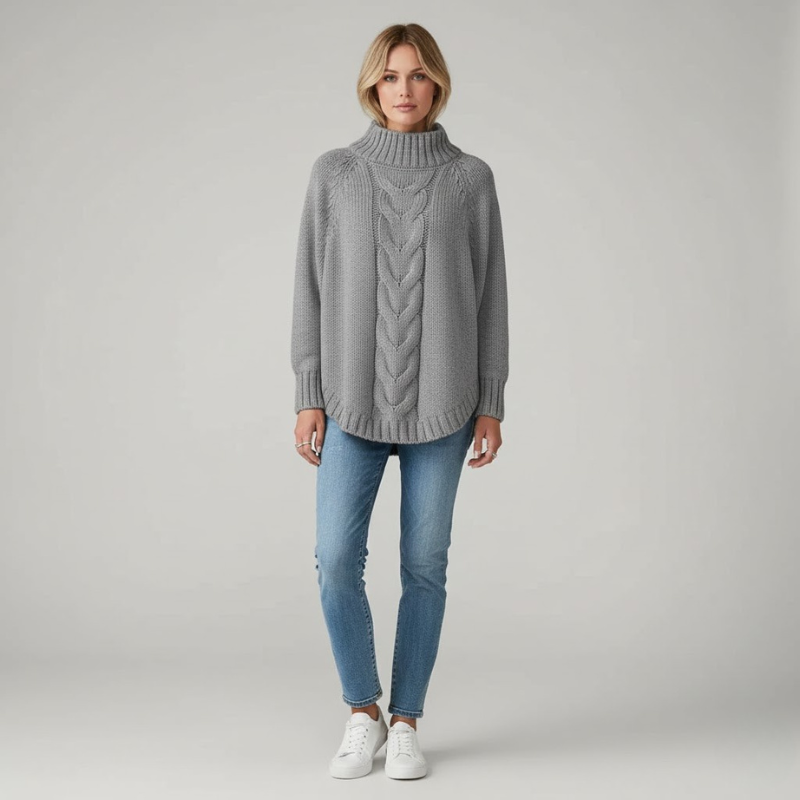 Przytulny, obszerny golf damski – luźny, zimowy sweter