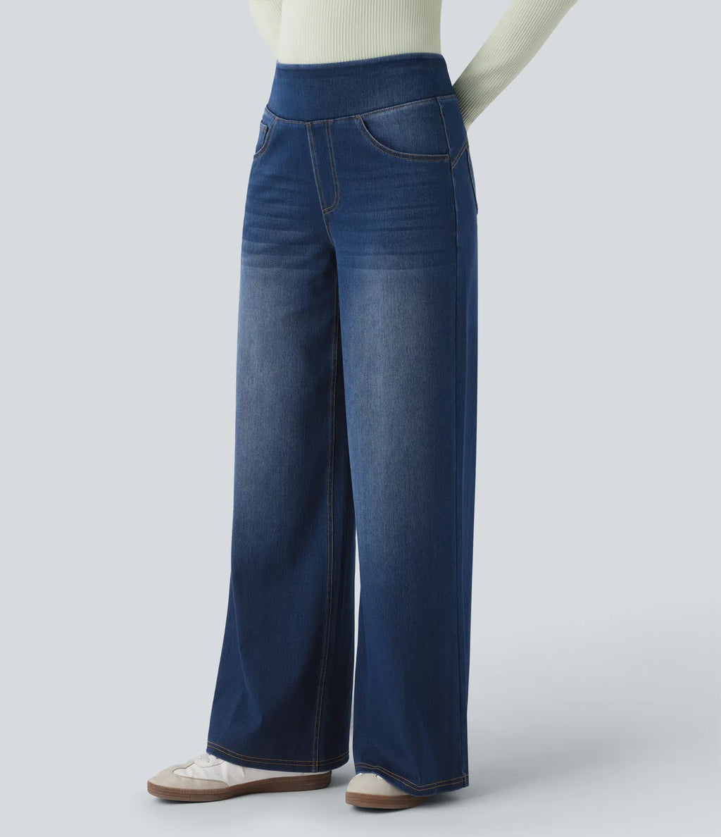 Jeansy z wysokim stanem i szerokimi nogawkami – luźny krój, casualowy denim