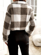 Cambrie | Women's Plaid Off-Shoulder Zip-Up Jacket – Long Sleeve
