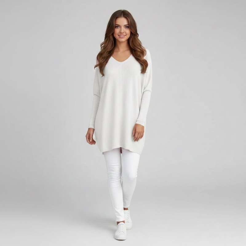 Luźny damski sweter z dzianiny z dekoltem w serek – wygodny i wygodny styl na co dzień