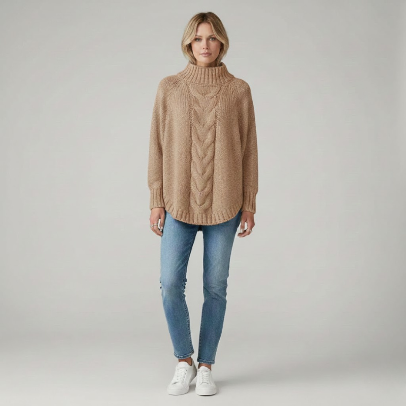 Przytulny, obszerny golf damski – luźny, zimowy sweter