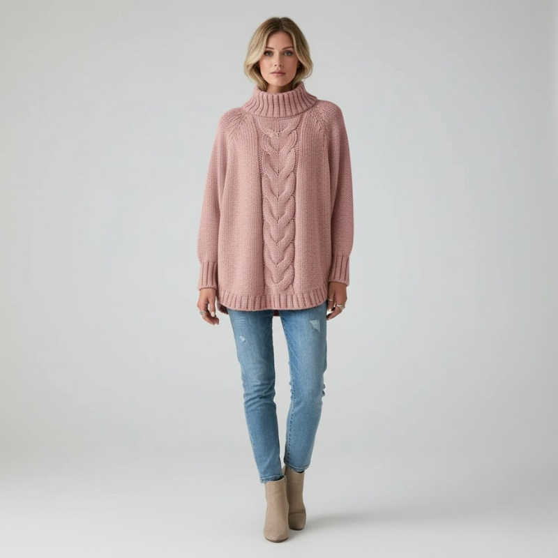 Przytulny, obszerny golf damski – luźny, zimowy sweter