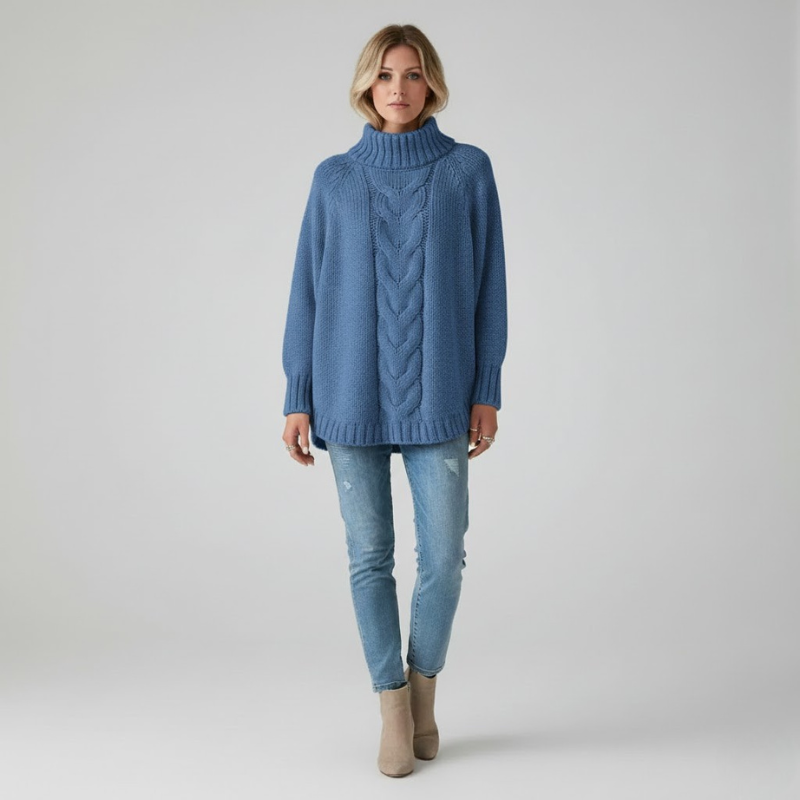 Przytulny, obszerny golf damski – luźny, zimowy sweter