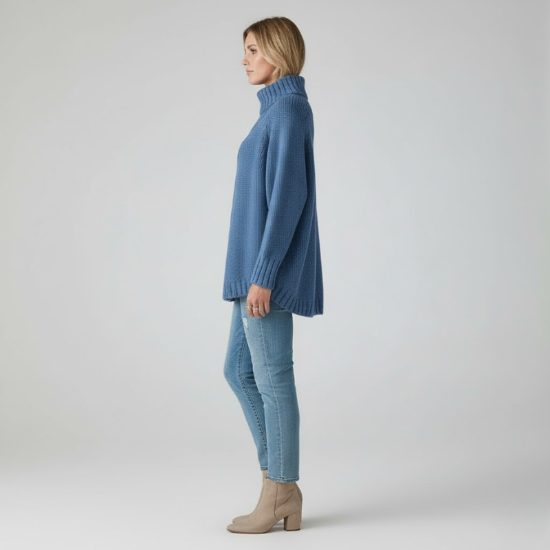 Przytulny, obszerny golf damski – luźny, zimowy sweter