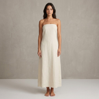 Elegant strapless linen maxi dress – minimalist chic summer outfit for women