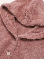 Hazel | Damski miękki polarowy sweter z kapturem – kardigan zapinany na guziki
