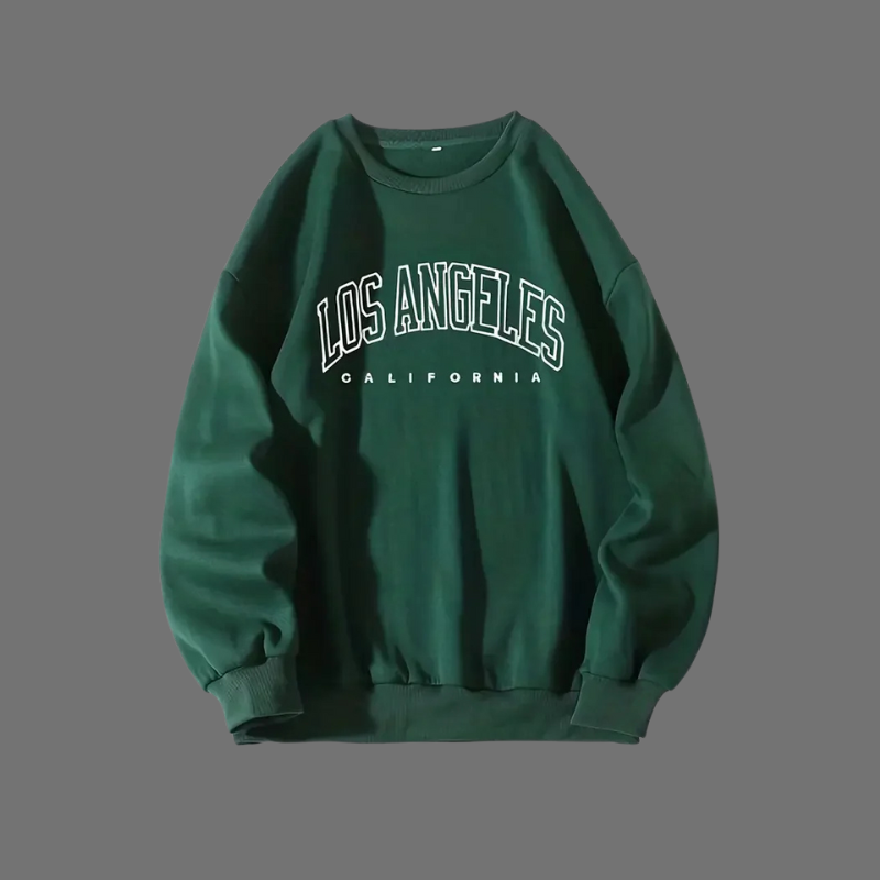 Bluza z nadrukiem i okrągłym dekoltem – ciepła, swobodna, zimowa odzież uliczna