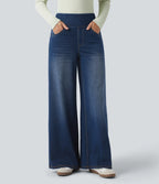 Jeansy z wysokim stanem i szerokimi nogawkami – luźny krój, casualowy denim