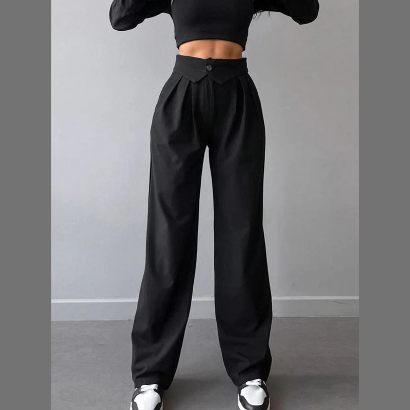 Eleganckie spodnie z wysokim stanem i prostym krojem – nowoczesny niezbędnik dla kobiet