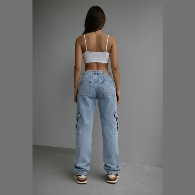 Jeansy cargo w stylu ulicznym – niski stan, prosty krój i wiele kieszeni