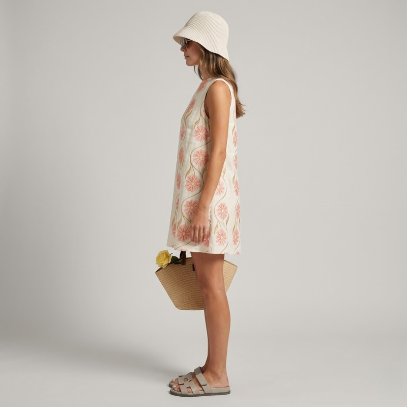 Przewiewna sukienka bez rękawów z mieszanki lnu o kroju litery A – elegancki, lekki strój na lato dla kobiet