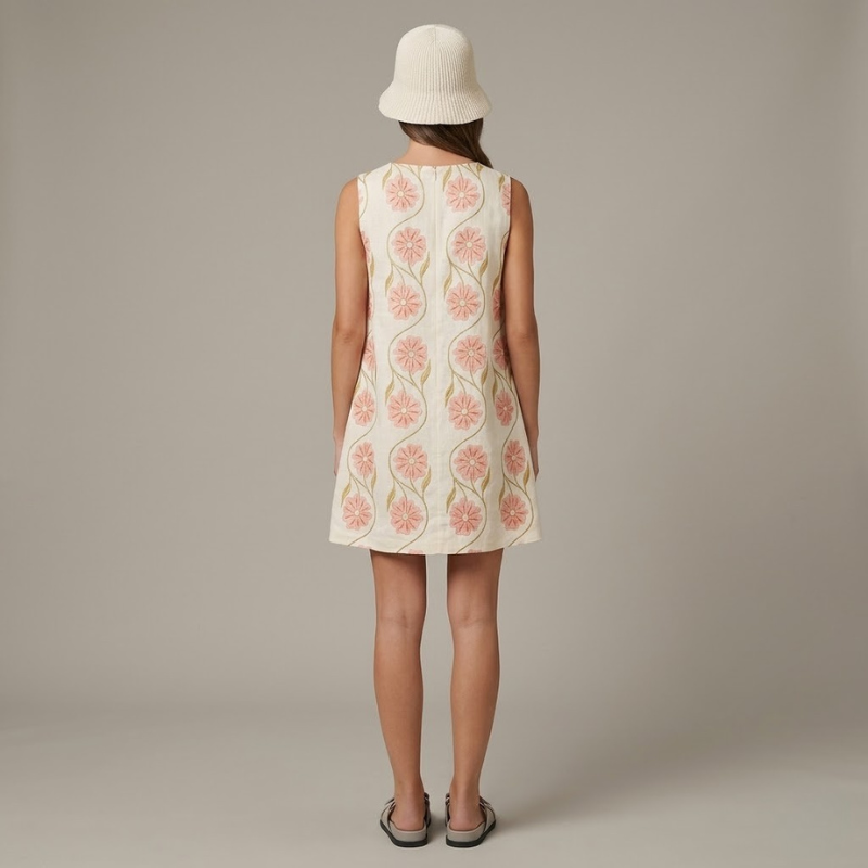 Przewiewna sukienka bez rękawów z mieszanki lnu o kroju litery A – elegancki, lekki strój na lato dla kobiet