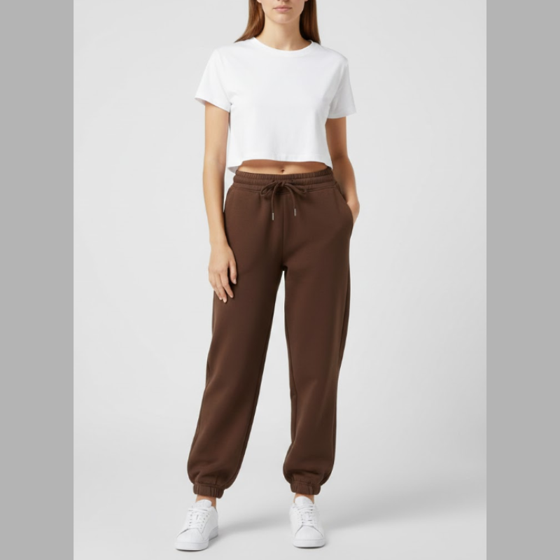 Damskie spodnie dresowe oversize – podwyższony, swobodny strój z wysokim stanem