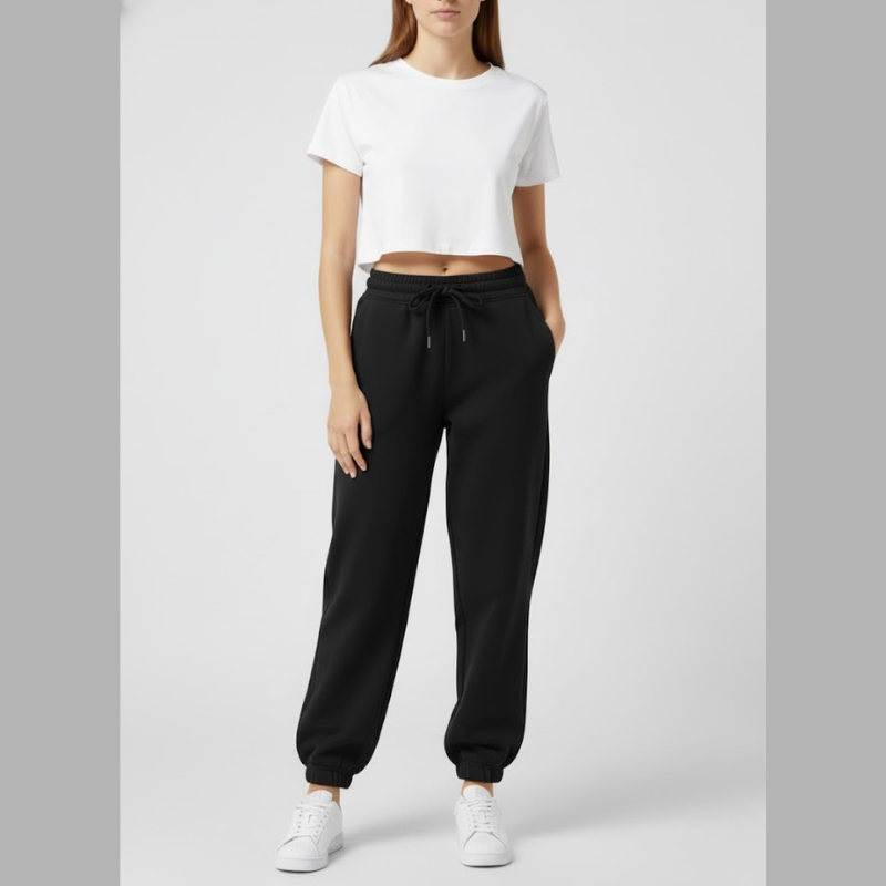 Damskie spodnie dresowe oversize – podwyższony, swobodny strój z wysokim stanem