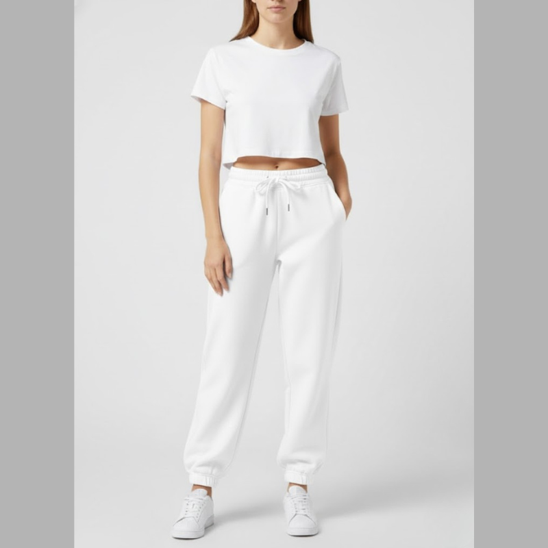 Damskie spodnie dresowe oversize – podwyższony, swobodny strój z wysokim stanem