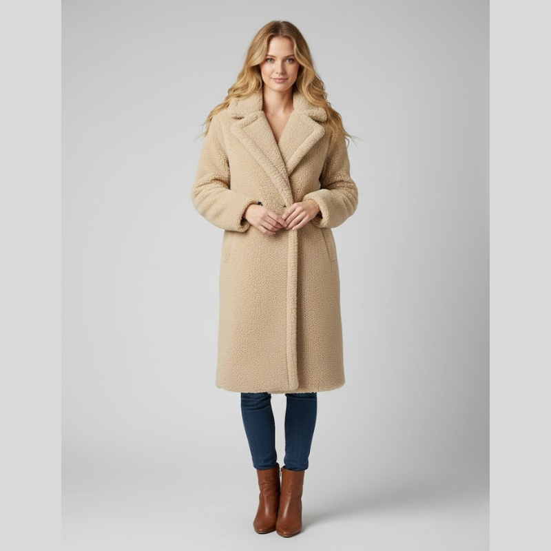 Długi płaszcz damski Teddy – ultraprzytulna zimowa odzież wierzchnia