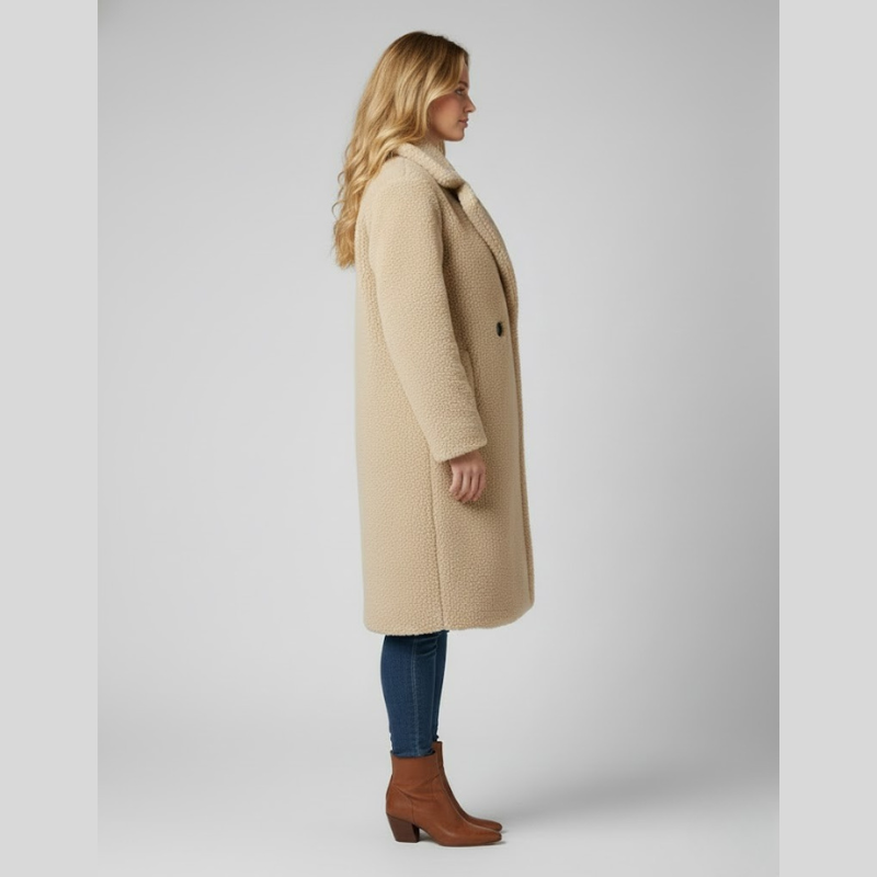 Długi płaszcz damski Teddy – ultraprzytulna zimowa odzież wierzchnia