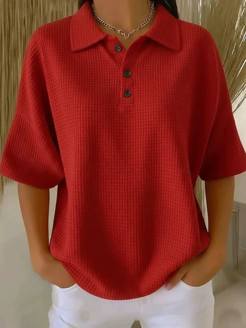 Orianne | Women's cotton-linen waffle-knit polo shirt – loose fit
