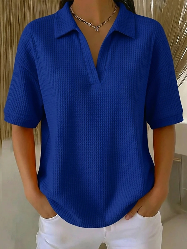 Eliska | Women's textured knit shirt – short-sleeved, with a collar